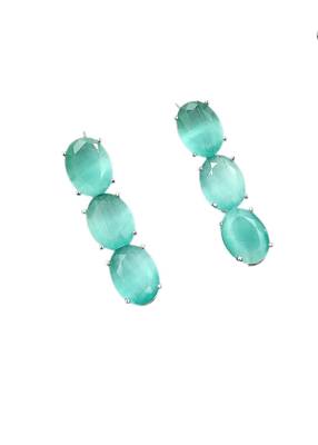Pista green ad stone rhodium-plated necklace set with earrings 3
