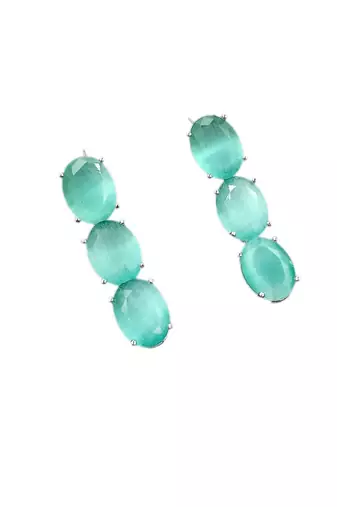 Pista green ad stone rhodium-plated necklace set with earrings
