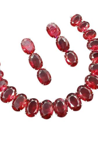 Ruby ad stone rhodium-plated necklace set with earrings