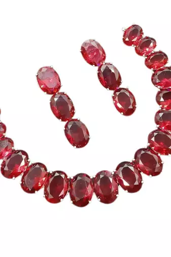 Ruby ad stone rhodium-plated necklace set with earrings