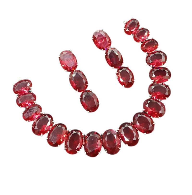 Ruby ad stone rhodium-plated necklace set with earrings