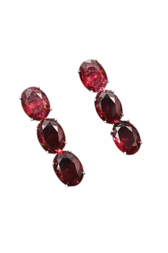 Ruby ad stone rhodium-plated necklace set with earrings