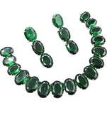 Green ad stone rhodium-plated necklace set with earrings
