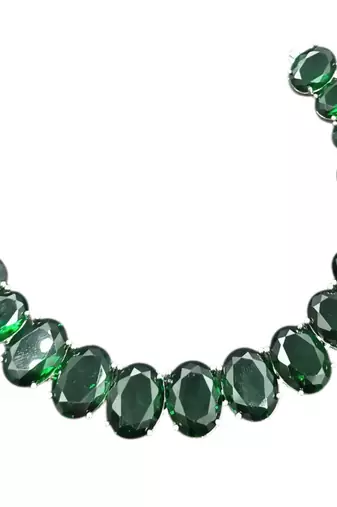 Green ad stone rhodium-plated necklace set with earrings
