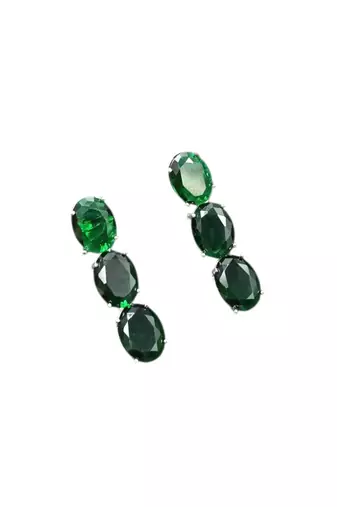 Green ad stone rhodium-plated necklace set with earrings