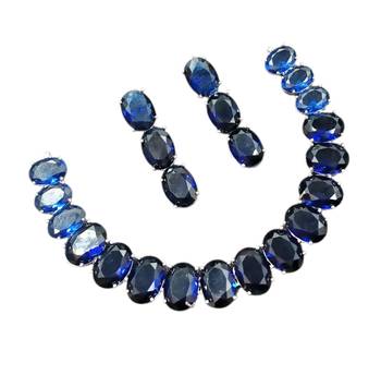 Blue ad stone rhodium-plated necklace set with earrings 1