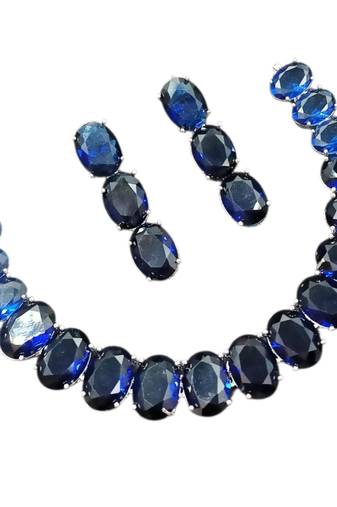 Blue ad stone rhodium-plated necklace set with earrings
