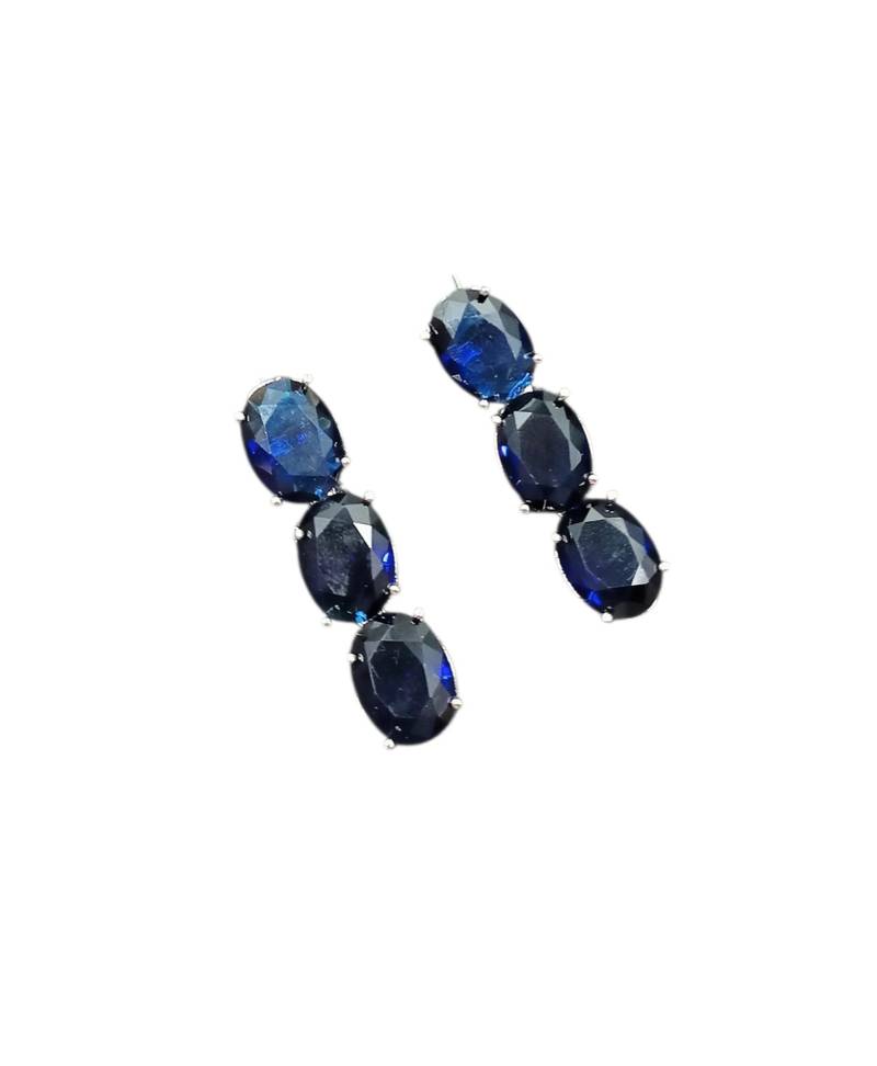 Blue ad stone rhodium-plated necklace set with earrings