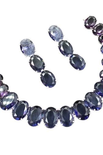 Purple ad stone rhodium-plated necklace set with earrings