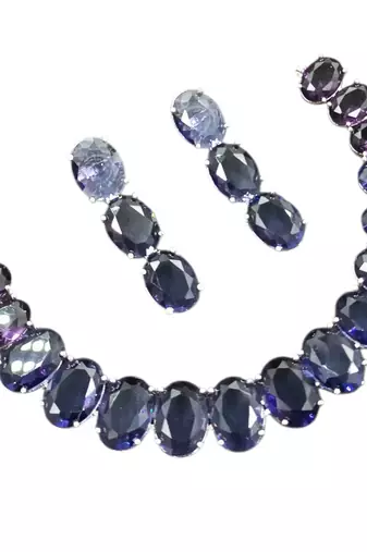 Purple ad stone rhodium-plated necklace set with earrings