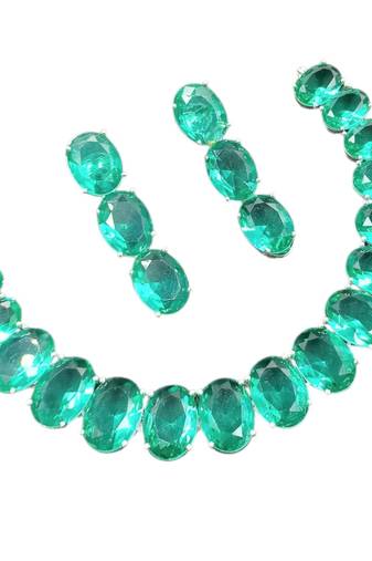 Rama green ad stone rhodium-plated necklace set with earrings