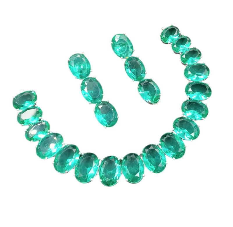 Rama green ad stone rhodium-plated necklace set with earrings