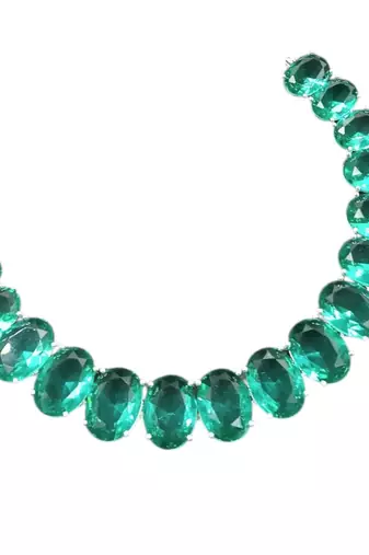 Rama green ad stone rhodium-plated necklace set with earrings