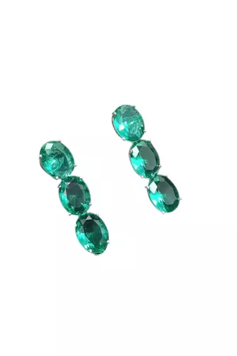 Rama green ad stone rhodium-plated necklace set with earrings