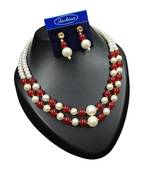 Maroon color necklace set with earrings, moti & agate stone, gold plated