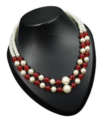 Maroon color necklace set with earrings, moti & agate stone, gold plated 2