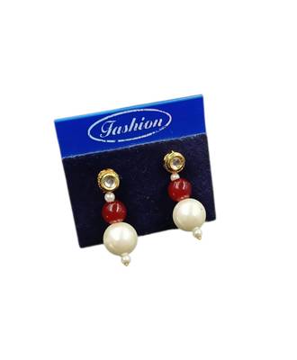 Maroon color necklace set with earrings, moti & agate stone, gold plated 3