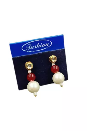 Maroon color necklace set with earrings, moti & agate stone, gold plated