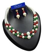 Maroon & green color necklace set with earrings, moti & agate stone, gold plated