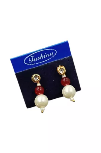 Maroon & green color necklace set with earrings, moti & agate stone, gold plated
