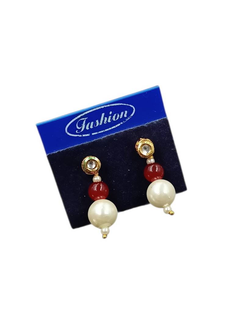 Maroon & green color necklace set with earrings, moti & agate stone, gold plated