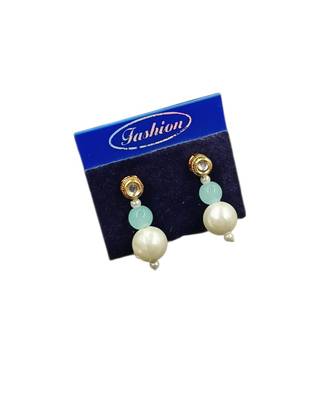 Pink & pista color necklace set with earrings, moti & agate stone, gold plated 3
