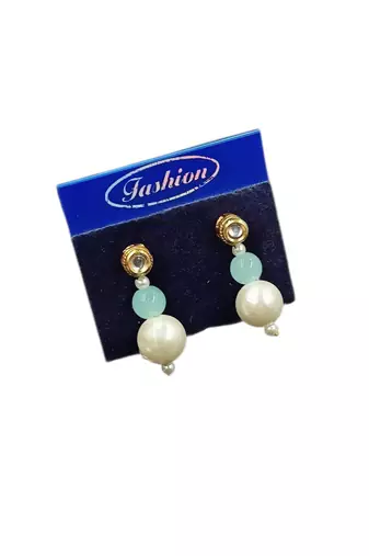Pink & pista color necklace set with earrings, moti & agate stone, gold plated