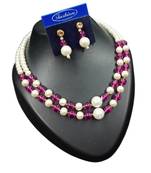 Purple color necklace set with earrings, moti & agate stone, gold plated