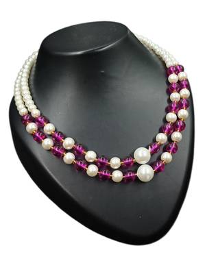 Purple color necklace set with earrings, moti & agate stone, gold plated 2