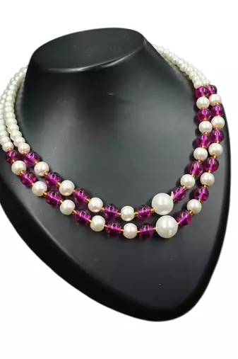 Purple color necklace set with earrings, moti & agate stone, gold plated