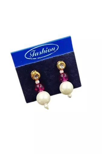 Purple color necklace set with earrings, moti & agate stone, gold plated