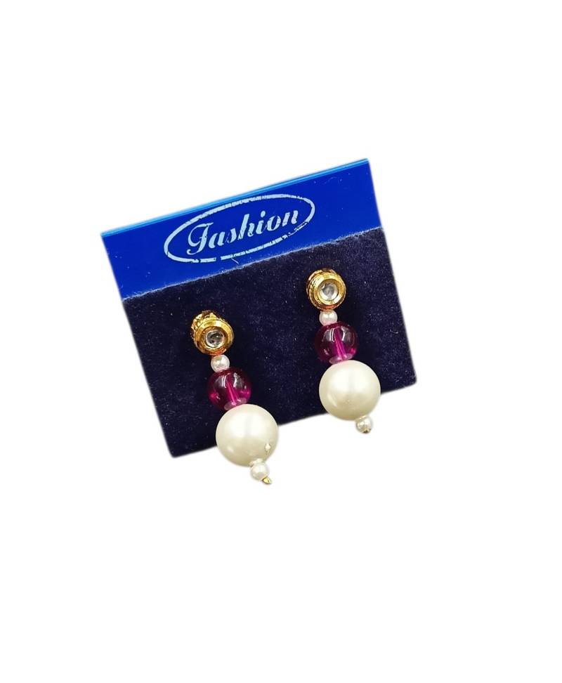 Purple color necklace set with earrings, moti & agate stone, gold plated