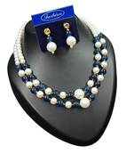 Blue color necklace set with earrings, moti & agate stone, gold plated