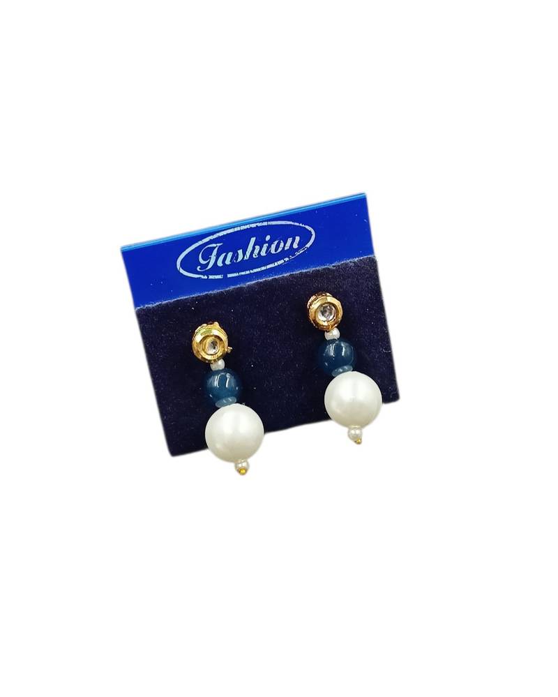 Blue color necklace set with earrings, moti & agate stone, gold plated