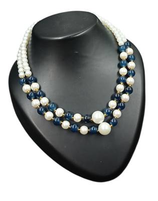 Blue color necklace set with earrings, moti & agate stone, gold plated 3