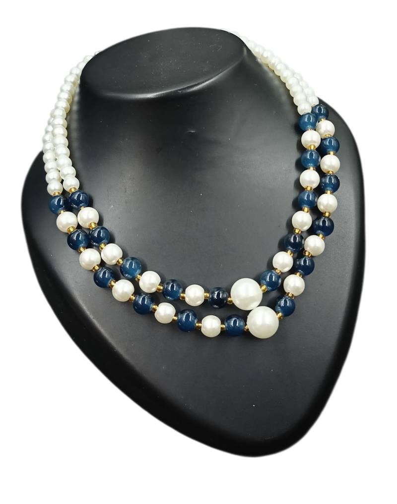 Blue color necklace set with earrings, moti & agate stone, gold plated