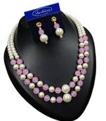Lavender color necklace set with earrings, moti & agate stone, gold plated