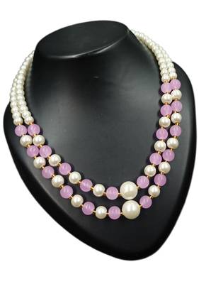 Lavender color necklace set with earrings, moti & agate stone, gold plated 2