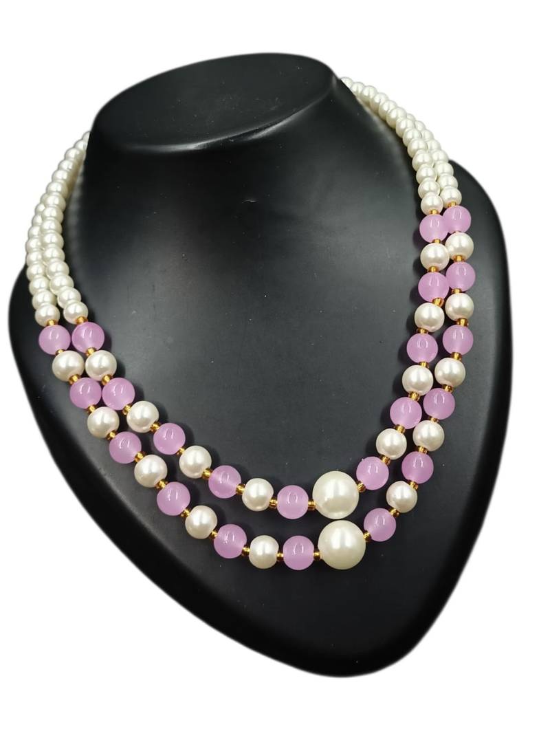 Lavender color necklace set with earrings, moti & agate stone, gold plated