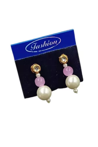 Lavender color necklace set with earrings, moti & agate stone, gold plated