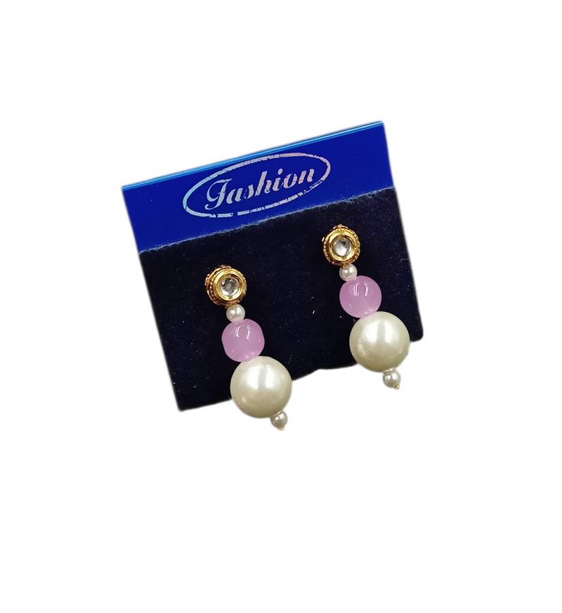 Lavender color necklace set with earrings, moti & agate stone, gold plated