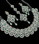 Pista agate stone necklace set with earrings & maang tikka, rhodium plated