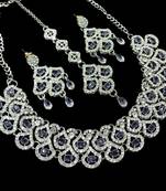 Purple agate stone necklace set with earrings & maang tikka, rhodium plated