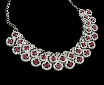 Maroon agate stone necklace set with earrings & maang tikka, rhodium plated 3