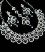 Blue agate stone necklace set with earrings & maang tikka, rhodium plated