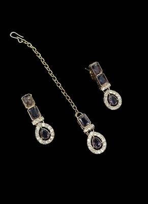 Purple color necklace set with earrings and maang tikka     agate stone, antique gold plating 3