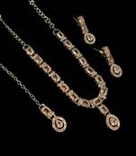 Champagne color necklace set with earrings and maang tikka – agate stone, antique gold plating