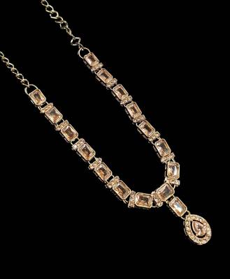 Champagne color necklace set with earrings and maang tikka     agate stone, antique gold plating 4