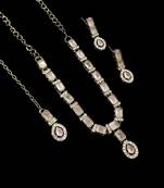 Baby pink color necklace set with earrings and maang tikka – agate stone, antique gold plating