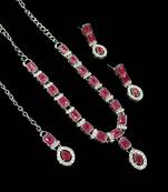 Maroon color necklace set with earrings & maang tikka | agate stone | rhodium plated